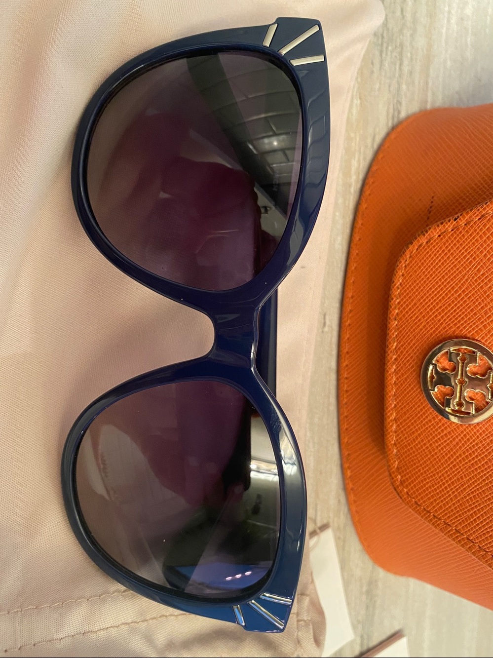 Tory Burch Navy sunglasses with cases.